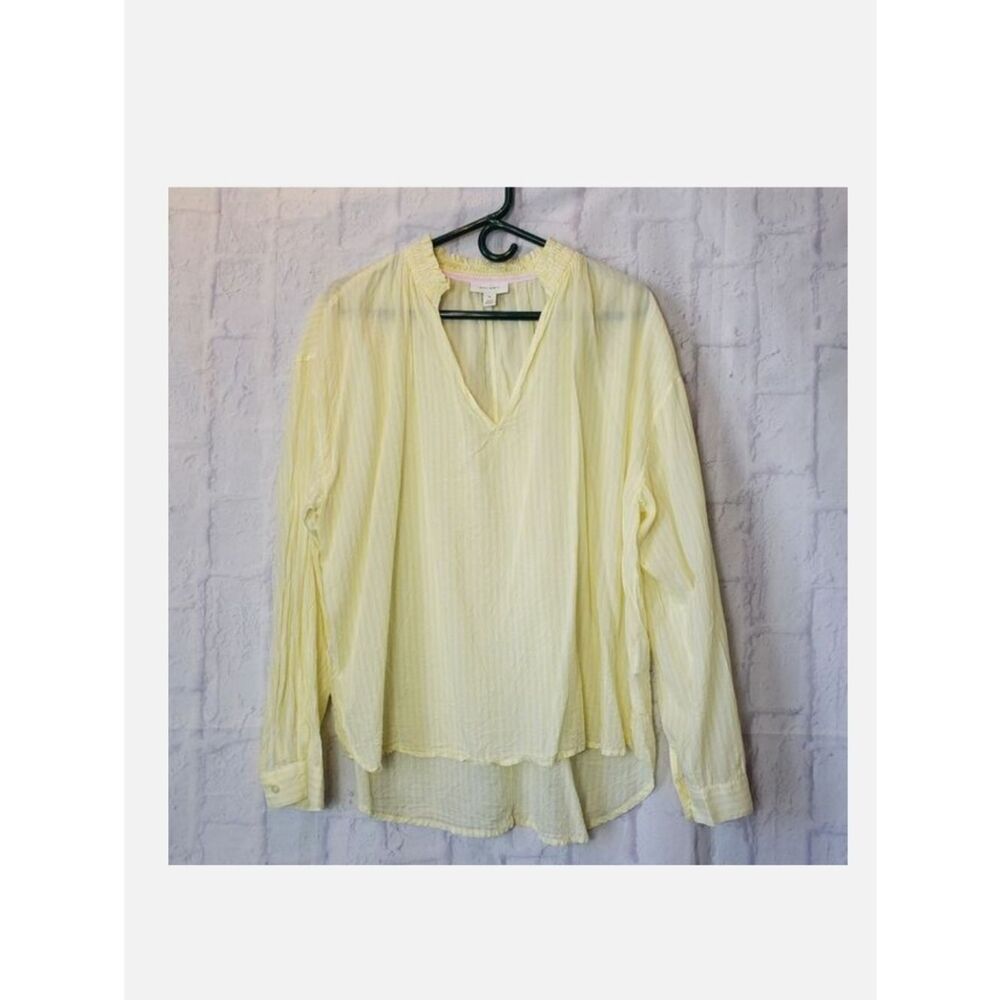 ON 34TH Pinstripe Long Sleeve Semi-Sheer V-Neck Top Yellow XL